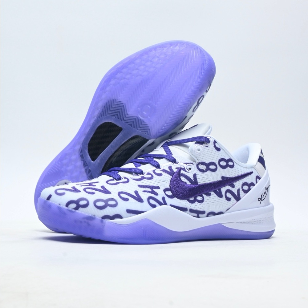 Nike Kobe VIII Protro White Purple Number-Print Athletic Shoes - Picture 3 of 9